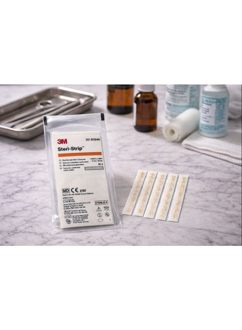 ثري ام شرائط 3M Steri-Strip الطبية لإغلاق الجروح بدون خياطة (6 مم × 100 مم) - عبوة 10 شرائط - لاصق جراحي مقوى بديل للغرز (موديل R1546) - Image 3